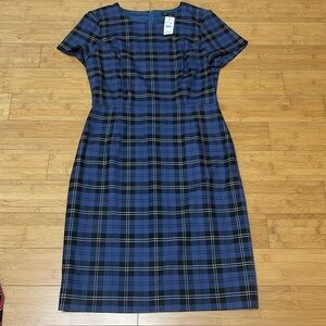 BROOKS BROTHERS Plaid Sheath Dress Sz 8 Blue Black Career Wear